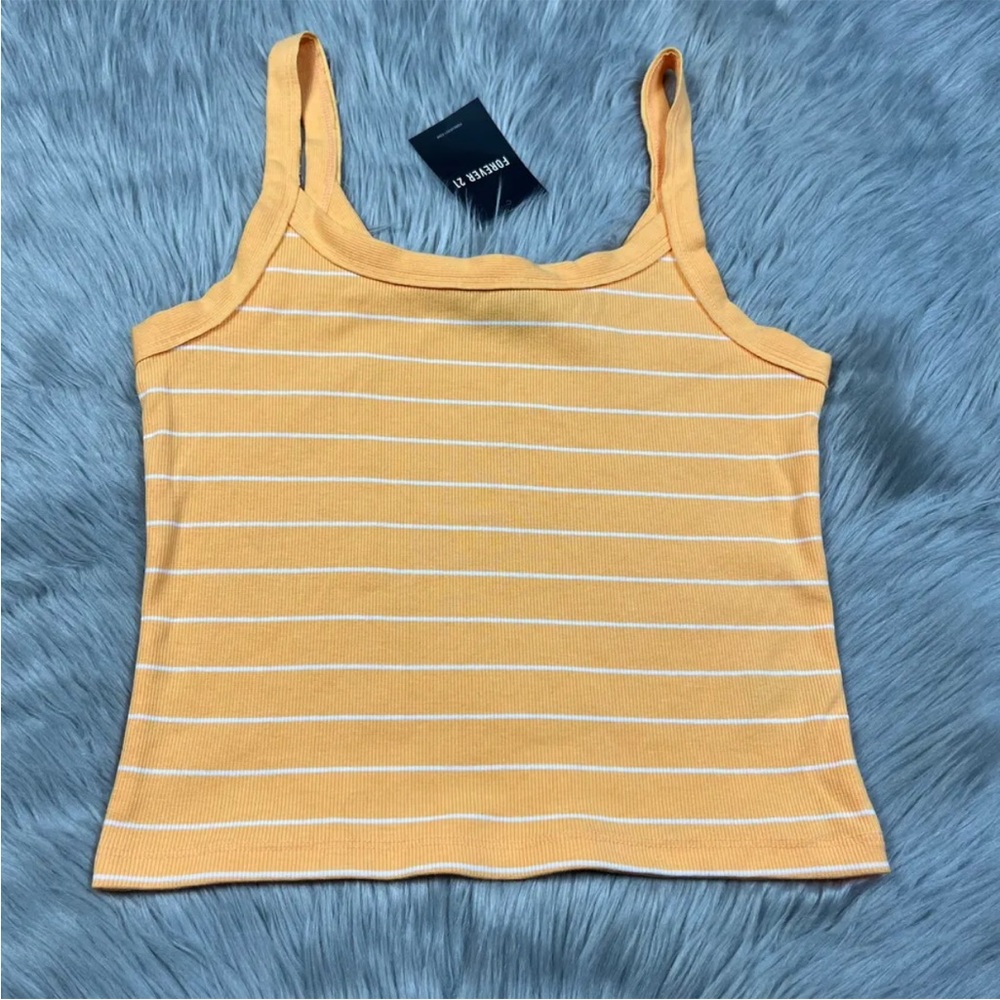 Forever 21 Tangerine White Striped Ribbed Basic Tank Size Large